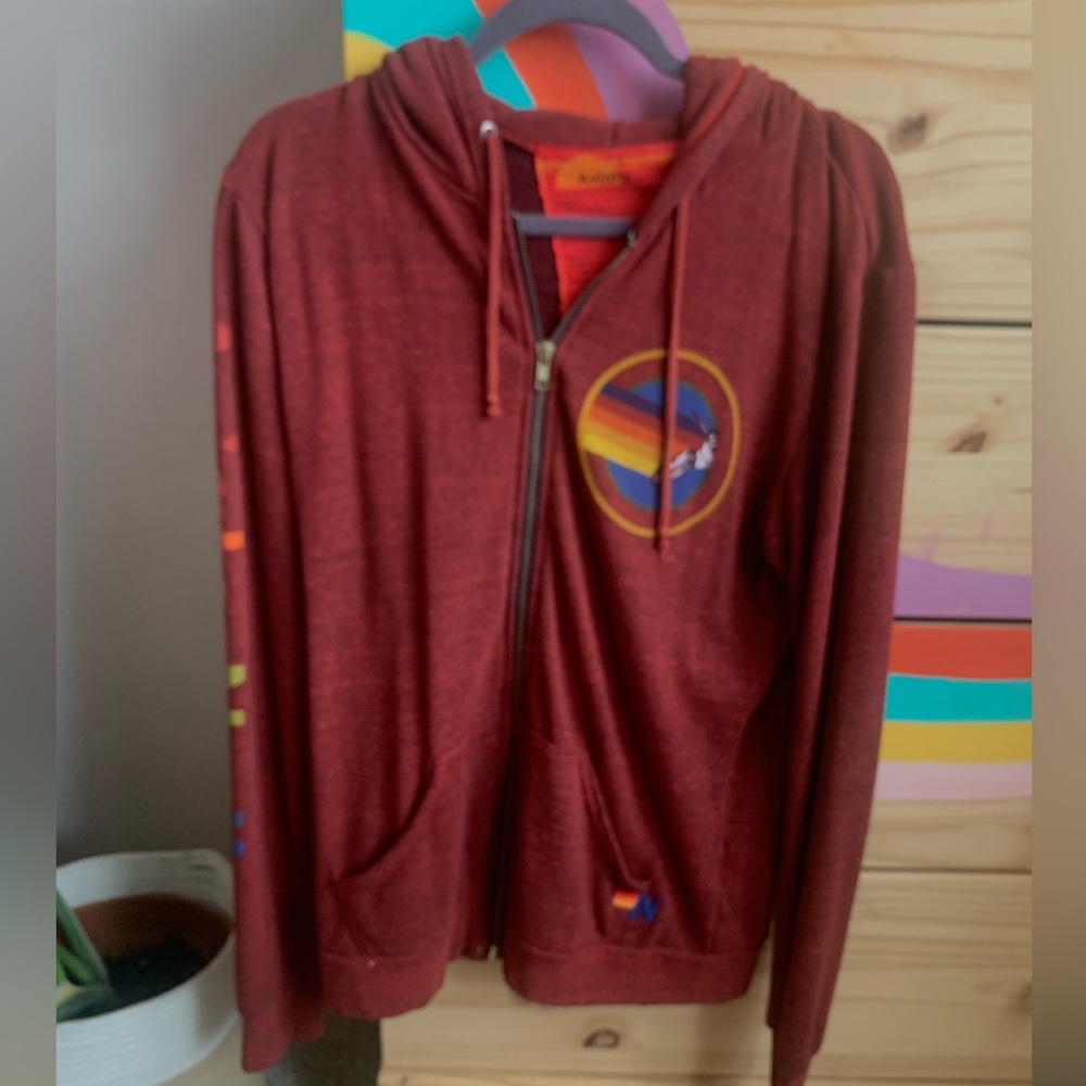 Red and black heathered Aviator Nation zip up hoodie